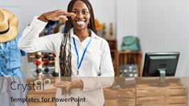  Presentation with black woman - Presentation design having black-woman-with-braids-working background and a  colored foreground