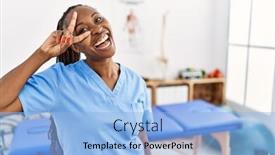  Presentation with black woman - PPT theme enhanced with black-woman-with-braids-working background and a light blue colored foreground