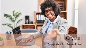  Presentation with black woman - Slide set consisting of black-woman-with-curly-hair background and a coral colored foreground