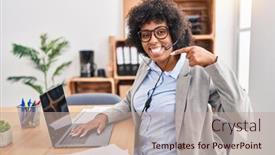  Presentation with black dental - Presentation design enhanced with black-woman-with-curly-hair background and a  colored foreground