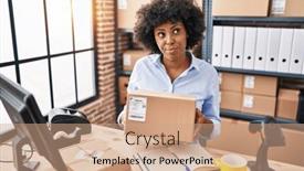  Presentation with black business - PPT theme enhanced with black-woman-with-curly-hair background and a coral colored foreground