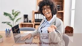  Presentation with woman hands open - PPT theme enhanced with black-woman-with-curly-hair background and a  colored foreground