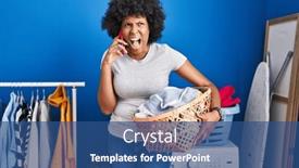  Presentation with laundry - Presentation theme having black-woman-with-curly-hair background and a  colored foreground