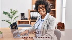  Presentation with call center - Slide deck with black-woman-with-curly-hair background and a  colored foreground