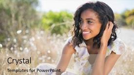  Presentation with floral - Audience pleasing presentation consisting of black women - happy pretty woman sitting backdrop and a soft green colored foreground