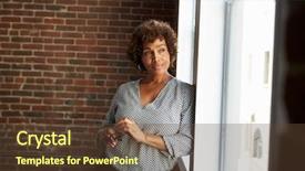  Presentation with retro of window - Cool new slides with black women - mature businesswoman standing by office backdrop and a tawny brown colored foreground