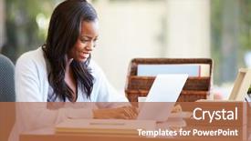  Presentation with black woman - Presentation theme with black women - woman using laptop on desk background and a coral colored foreground