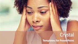  Presentation with unhappy women - Theme with black women depression - people emotions stress and health background and a coral colored foreground