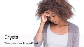  Presentation with women sad - Beautiful presentation design featuring black women depression - sad woman holding her forehead backdrop and a white colored foreground