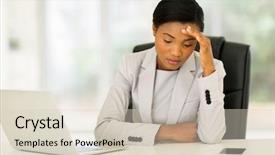  Presentation with stressed - Beautiful theme featuring black women depression - stressed african businesswoman sitting backdrop and a soft green colored foreground