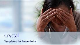  Presentation with migraine - Slide set having black women depression - woman having a migraine headache background and a sky blue colored foreground