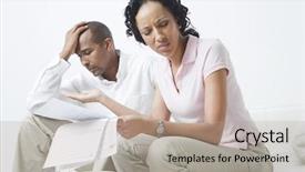  Presentation with bills - Colorful slides enhanced with black women depression - worried african american couple backdrop and a coral colored foreground