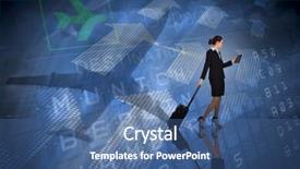  Presentation with suitcase - Presentation theme enhanced with black women pulled directions - businesswoman pulling her suitcase holding background and a ocean colored foreground