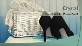  Presentation with black women - Slides enhanced with black women shoes and scarf on bench on wooden background background and a light gray colored foreground