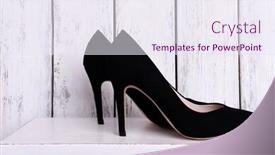  Presentation with black women - Theme consisting of black women shoes on wooden background background and a sky blue colored foreground