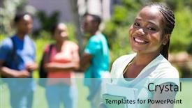  Presentation with black women student - PPT theme consisting of black women smiling - happy female african american college background and a light blue colored foreground