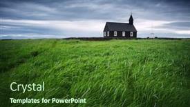  Presentation with black church - Slides with cloudy day amazing architecture - black wooden church budakirkja famous background and a tawny brown colored foreground