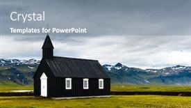  Presentation with black church - PPT theme enhanced with black wooden church budakirkja at snaefellsnes western iceland europe background and a gray colored foreground