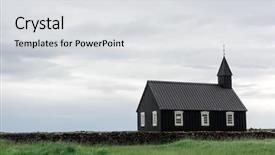  Presentation with black church - PPT layouts consisting of black wooden church budakirkja at snaefellsnes western iceland europe background and a light gray colored foreground