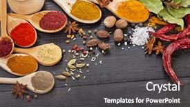  Presentation with spices - Slide deck enhanced with black wooden table background background and a dark gray colored foreground