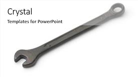  Presentation with white dna black - Colorful slide deck enhanced with black wrench isolated on white backdrop and a  colored foreground