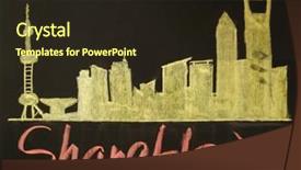  Presentation with shanghai - Slide set having black yellow city scapes - shanghai skyline silhouette on blackboard background and a  colored foreground