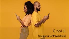  Presentation with black man - PPT theme consisting of black-young-man-and-woman background and a gold colored foreground