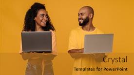  Presentation with black man - Presentation theme consisting of black-young-man-and-woman background and a gold colored foreground