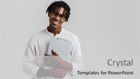  Presentation with black-man - Slides featuring black-young-man-in-eyeglasses background and a light gray colored foreground