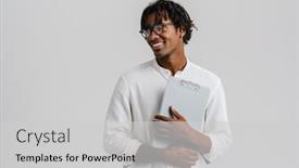  Presentation with black-man - Theme enhanced with black-young-man-in-eyeglasses background and a light gray colored foreground