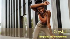  Presentation with black - Presentation having black-young-sportswoman-resting-during background and a violet colored foreground