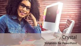  Presentation with female - Colorful presentation design enhanced with black youth - portrait of casual female designer backdrop and a  colored foreground