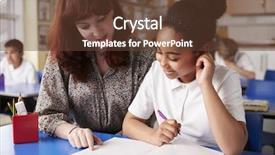  Presentation with class - PPT layouts having black youth - primary school teacher background and a tawny brown colored foreground