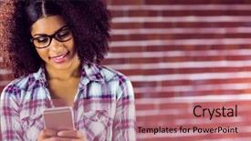  Presentation with brick - PPT layouts consisting of black youth - smiling attractive hipster texting background and a coral colored foreground