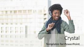  Presentation with dancer music outdoor - Slide deck featuring black youth - smiling casual model dancing while background and a sky blue colored foreground