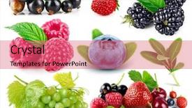  Presentation with green fresh food - Slides having blackberry - set fresh berries healthy food background and a coral colored foreground