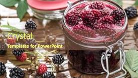  Presentation with blackberry - Theme consisting of blackberry confiture on old wooden table several fresh berries are near it background and a tawny brown colored foreground