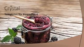  Presentation with blackberry - Theme with blackberry confiture on old wooden table several fresh berries are near it background and a coral colored foreground