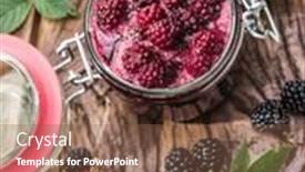  Presentation with blackberry - Amazing slides having blackberry confiture on old wooden table several fresh berries are near it backdrop and a tawny brown colored foreground
