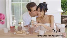  Presentation with blackberry - Colorful slides enhanced with blackberry phone - happy mixed race couple taking backdrop and a coral colored foreground