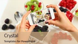  Presentation with blackberry - Slides with blackberry phone - woman taking a photo background and a coral colored foreground