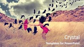  Presentation with umbrella - Cool new presentation theme with blackbird - girl in a field backdrop and a coral colored foreground