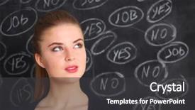  Presentation with business woman standing on maze - Slide set enhanced with blackboard background and thinking yes background and a  colored foreground