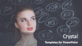  Presentation with business woman standing on maze - Beautiful PPT theme featuring blackboard background and thinking yes backdrop and a dark gray colored foreground