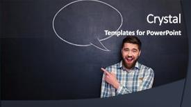  Presentation with cheerful - Audience pleasing PPT layouts consisting of blackboard background with blank speech backdrop and a dark gray colored foreground