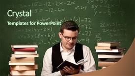 Presentation with math teacher - Presentation theme featuring blackboard full of math calculation background and a tawny brown colored foreground