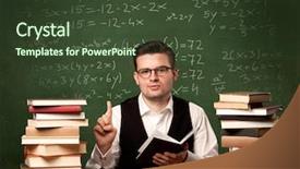  Presentation with math teacher - Presentation theme enhanced with matematicas - young ambitious teacher in glasses background and a tawny brown colored foreground