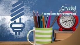  Presentation with light bulb - Colorful presentation design enhanced with blackboard graphics of light bulb backdrop and a ocean colored foreground