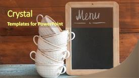  Presentation with tea coffee - Slides featuring blackboard on wooden tabletop menu background and a tawny brown colored foreground
