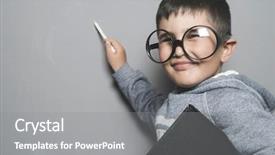  Presentation with student writing teacher - Colorful presentation design enhanced with blackboard school with a book backdrop and a gray colored foreground